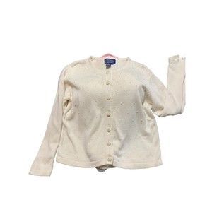 Willow Ridge White Grandma Sweater Button Down Pearls Design Cottage Size Large